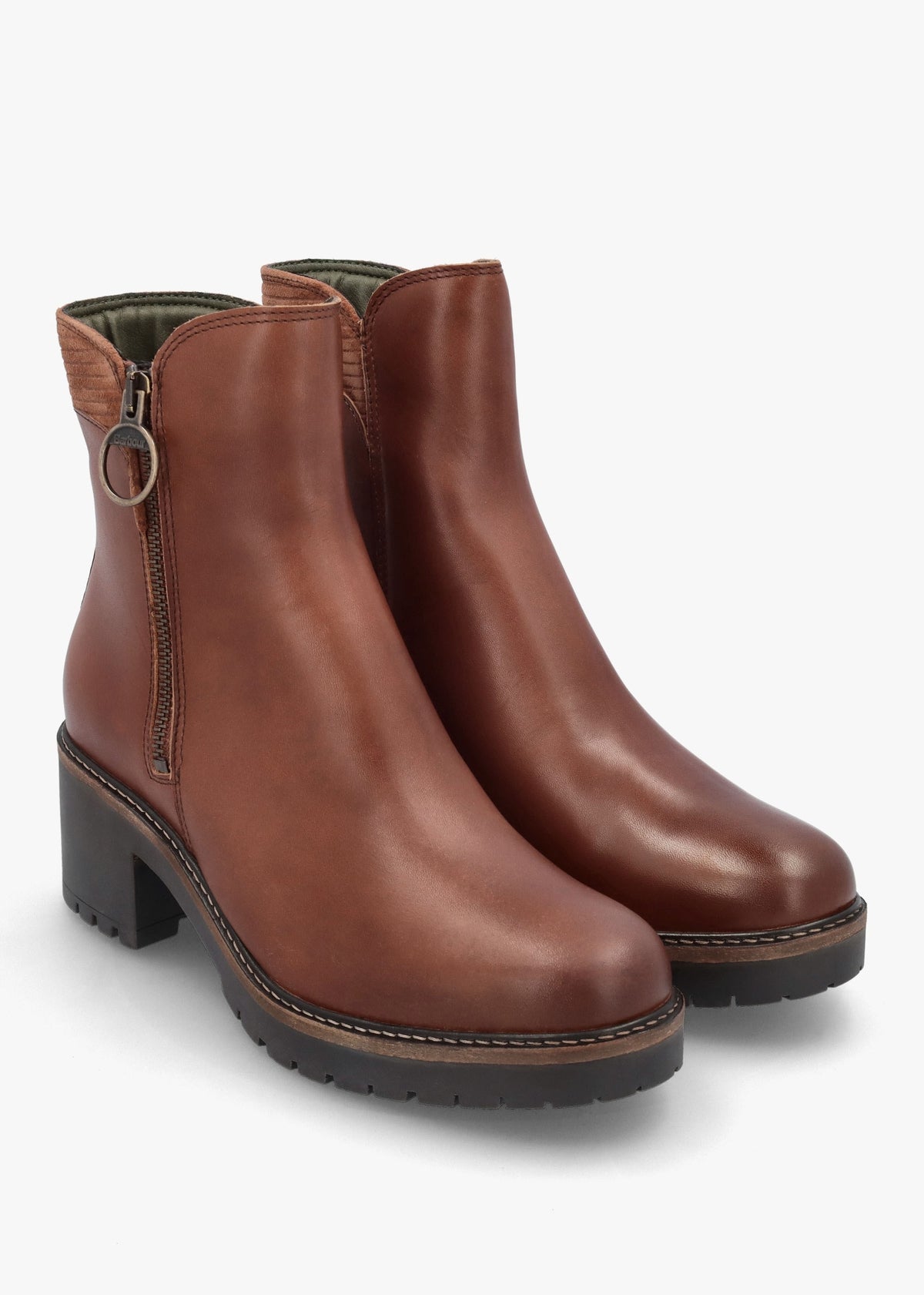 Dahlia Chestnut Leather Block Heel Ankle Boots