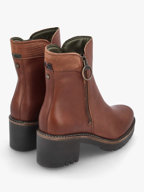 Dahlia Chestnut Leather Block Heel Ankle Boots