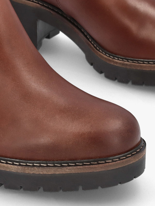 Dahlia Chestnut Leather Block Heel Ankle Boots