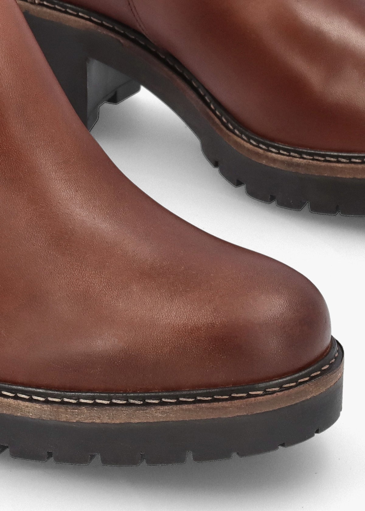 Dahlia Chestnut Leather Block Heel Ankle Boots