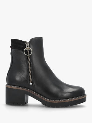 Dahlia Black Leather Block Heel Ankle Boots