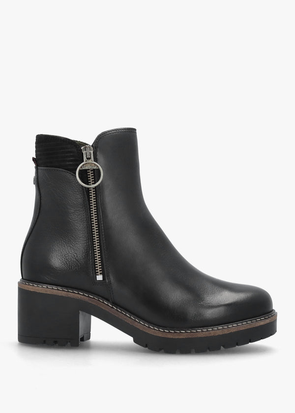 Dahlia Black Leather Block Heel Ankle Boots
