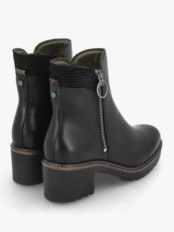 Dahlia Black Leather Block Heel Ankle Boots