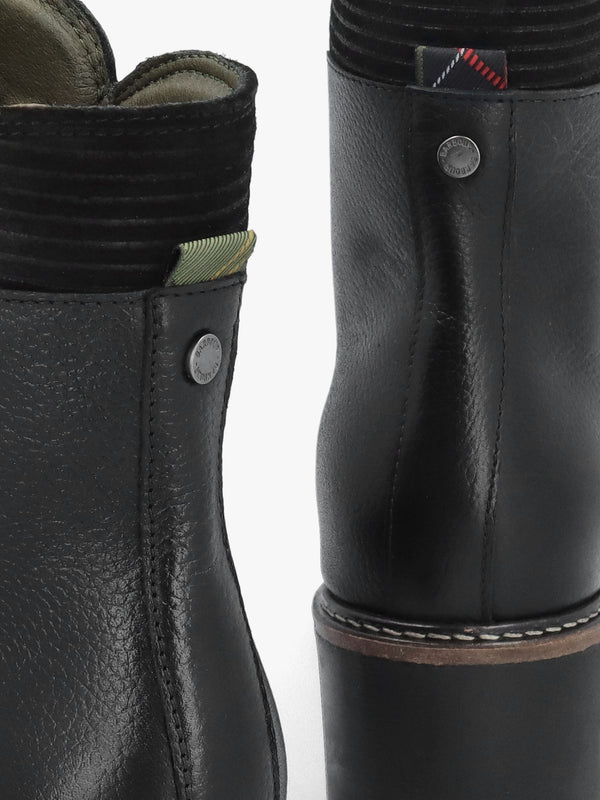 Dahlia Black Leather Block Heel Ankle Boots
