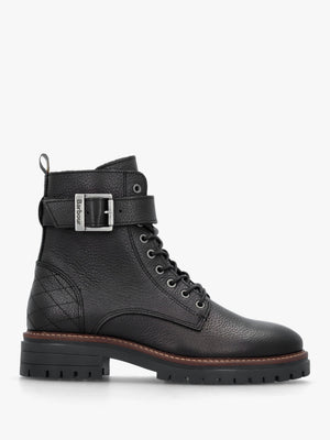 Heidi II Black Pebbled Leather Camando Ankle Boots