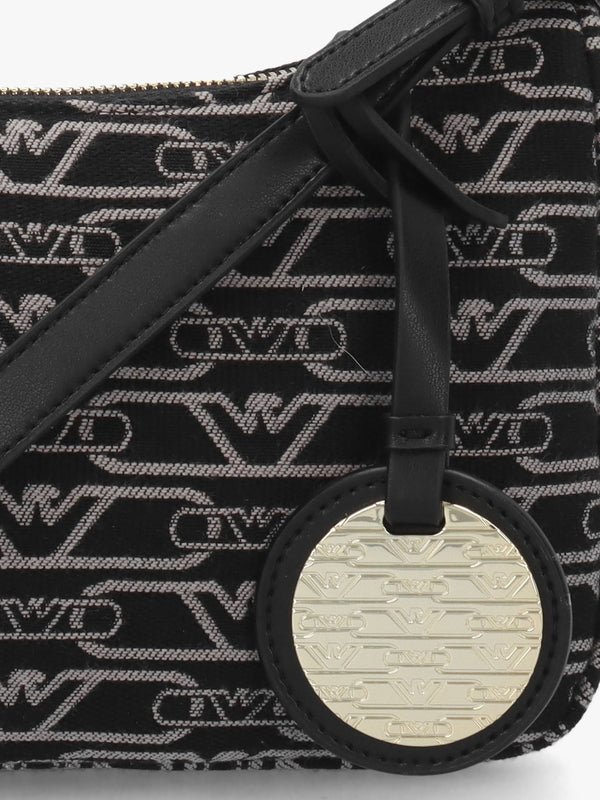 Canvas Jacquard Nero Grigio Shoulder Bag