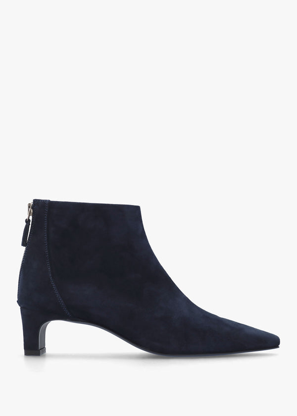 Sedda Navy Suede Low Heel Ankle Boots