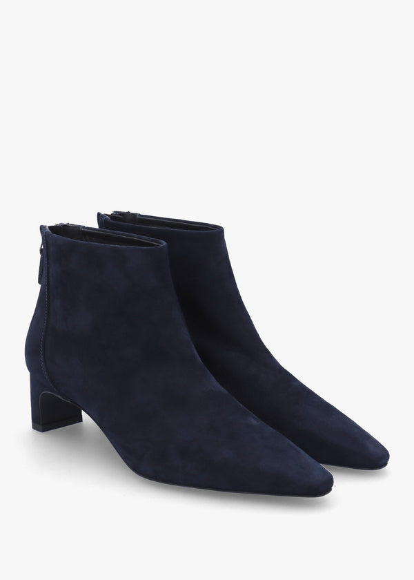 Sedda Navy Suede Low Heel Ankle Boots