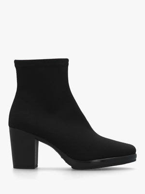 Micha Black Lycra Stretch Block Heel Ankle Boots
