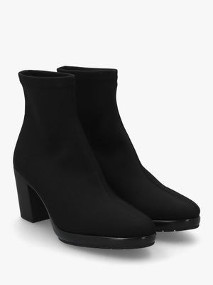 Micha Black Lycra Stretch Block Heel Ankle Boots