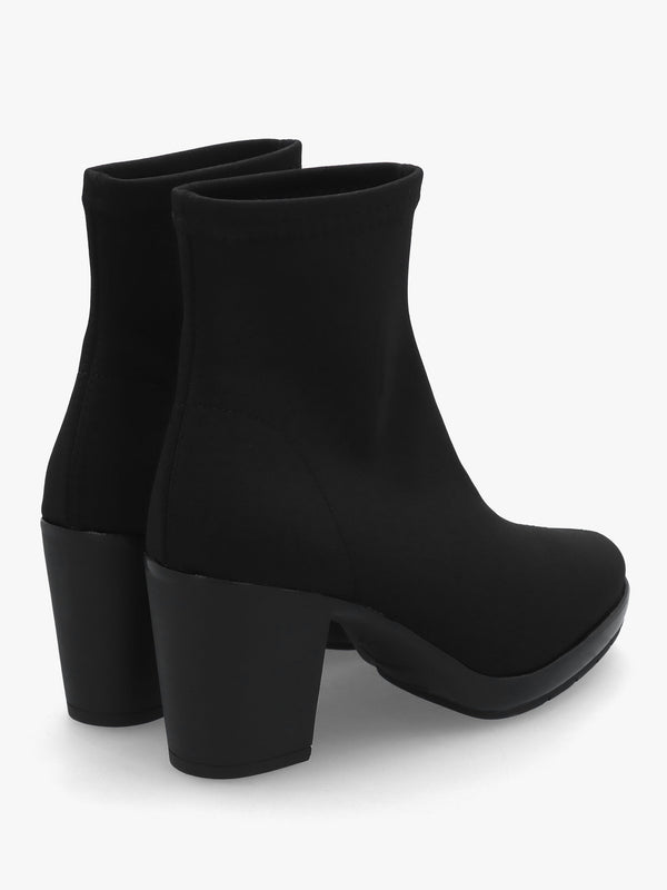Micha Black Lycra Stretch Block Heel Ankle Boots