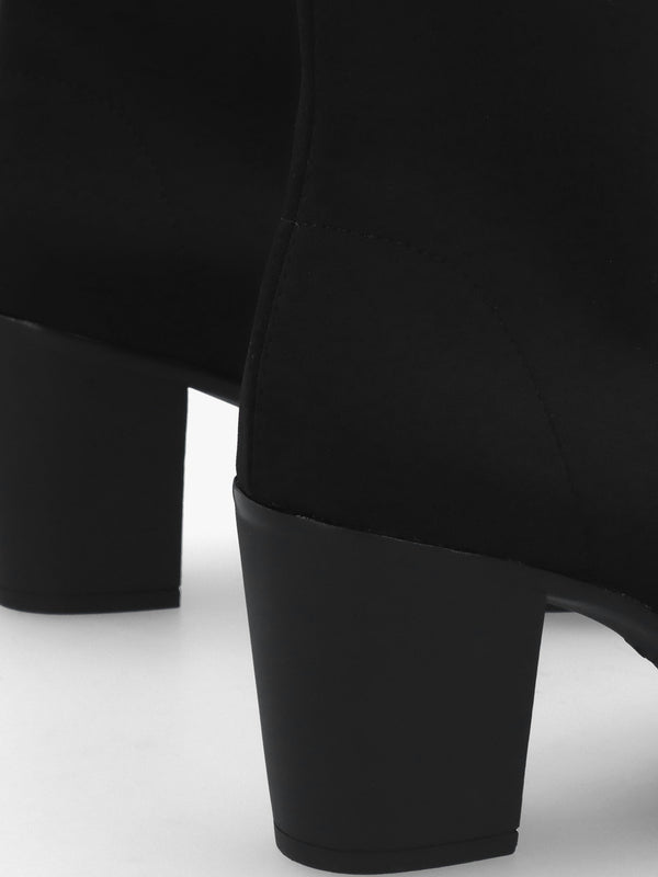 Micha Black Lycra Stretch Block Heel Ankle Boots