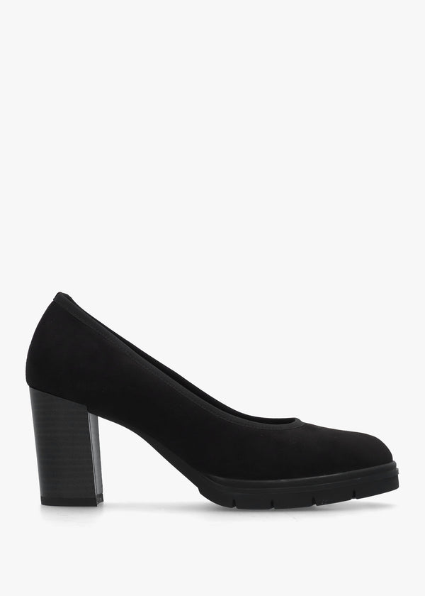 Carrie Black Block Heel Court Shoes