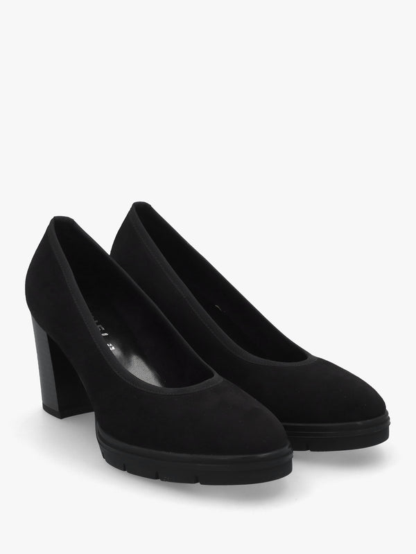 Carrie Black Block Heel Court Shoes