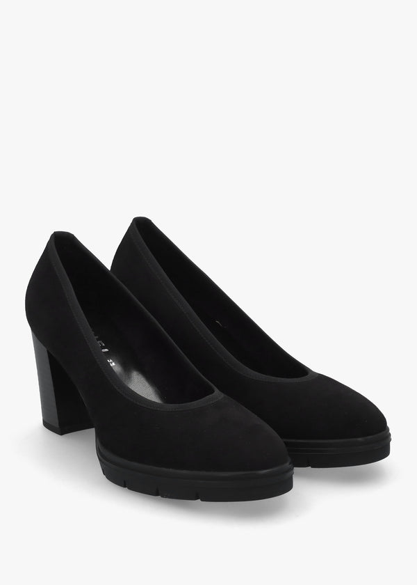 Carrie Black Block Heel Court Shoes