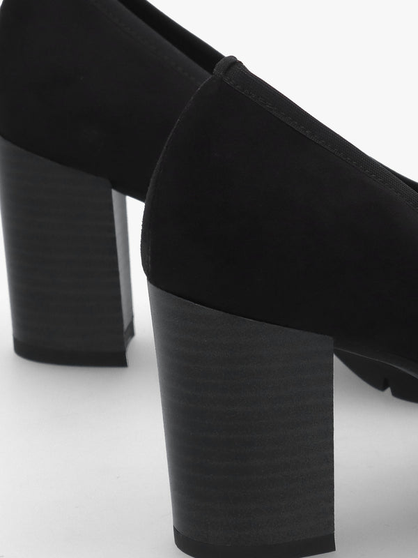 Carrie Black Block Heel Court Shoes