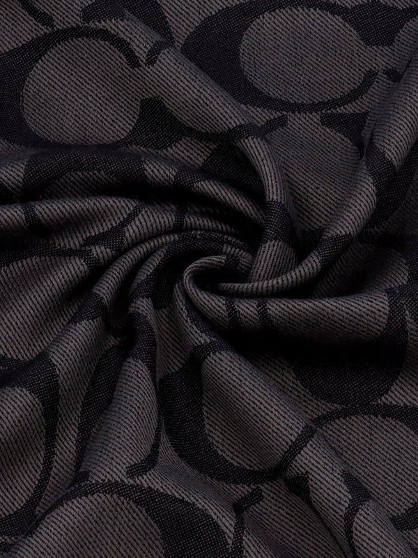 Signature C Border Black Silk Mix Stole Scarf
