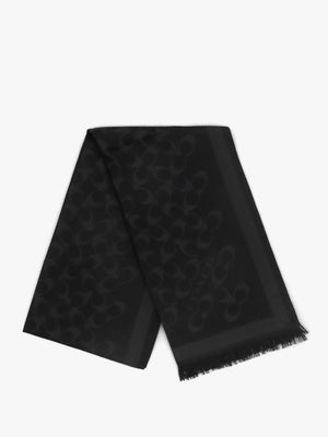 Bias Signature C Black Wool Mix Oblong Scarf