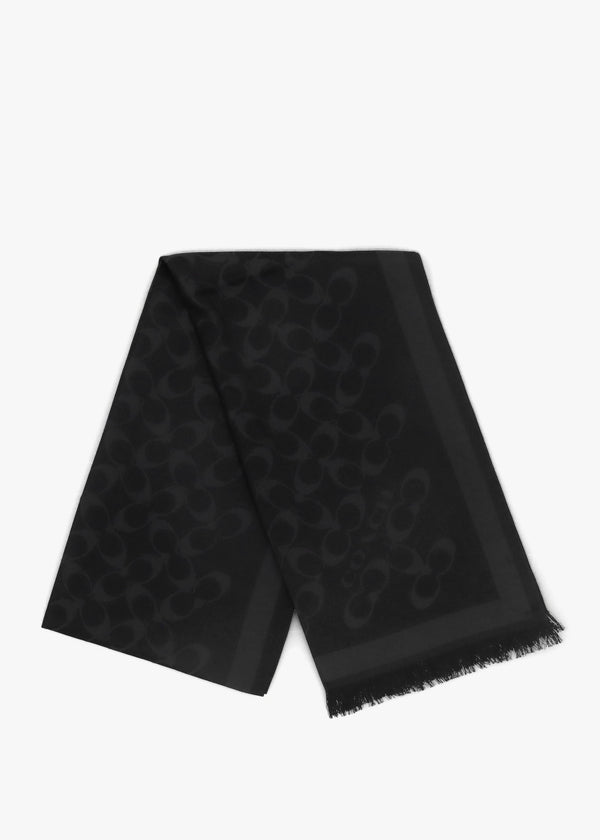 Bias Signature C Black Wool Mix Oblong Scarf