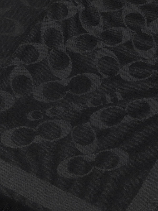 Bias Signature C Black Wool Mix Oblong Scarf