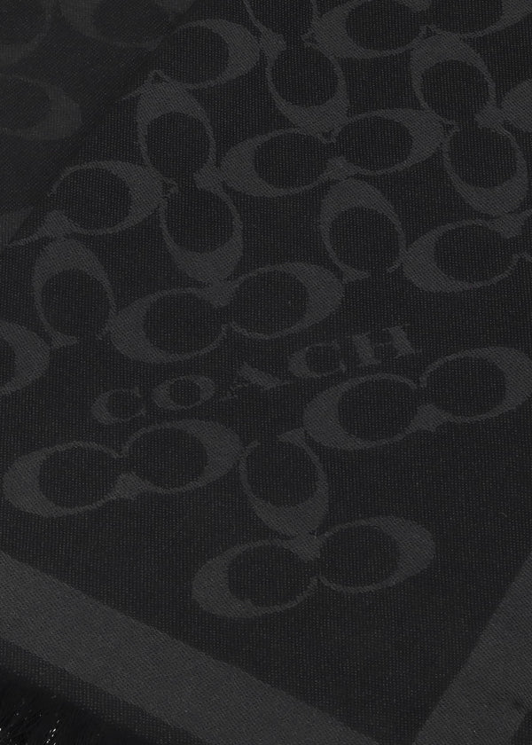 Bias Signature C Black Wool Mix Oblong Scarf