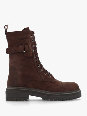 Idris Brown Suede Ankle Strap Biker Boots