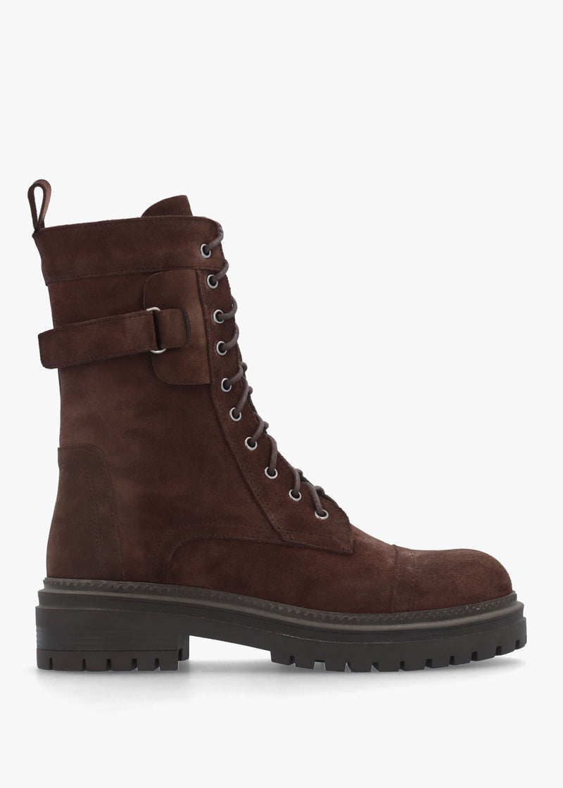 Idris Brown Suede Ankle Strap Biker Boots