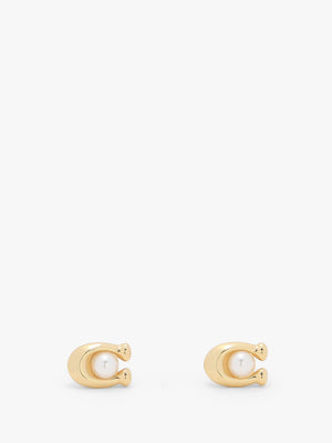 Pearl C Gold Stud Earrings