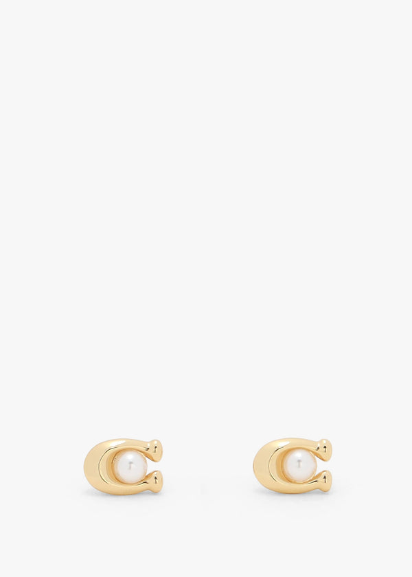 Pearl C Gold Stud Earrings