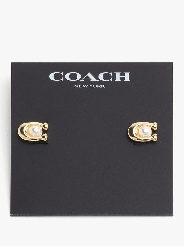 Pearl C Gold Stud Earrings
