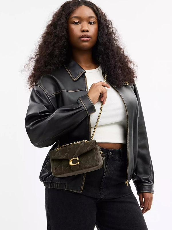 Tabby 20 Quilted Olive Suede Shoulder Bag