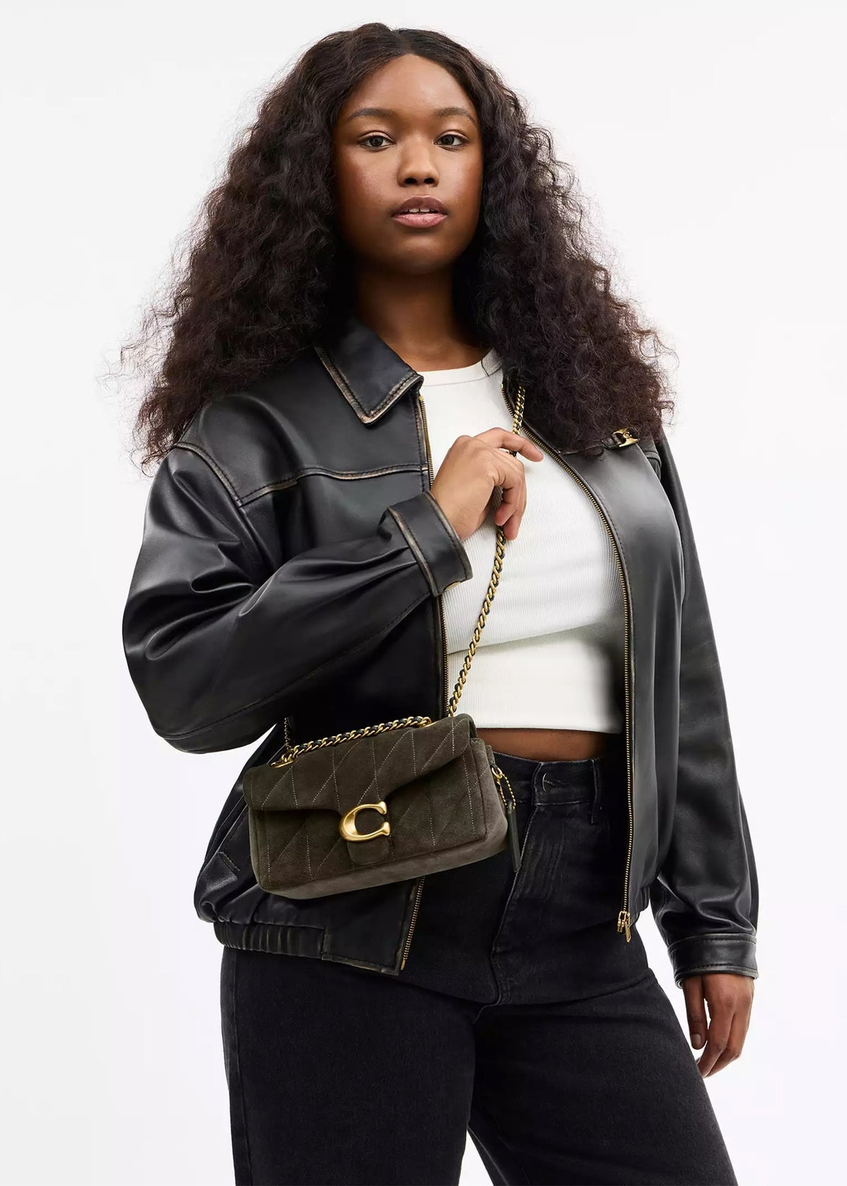 Tabby 20 Quilted Olive Suede Shoulder Bag