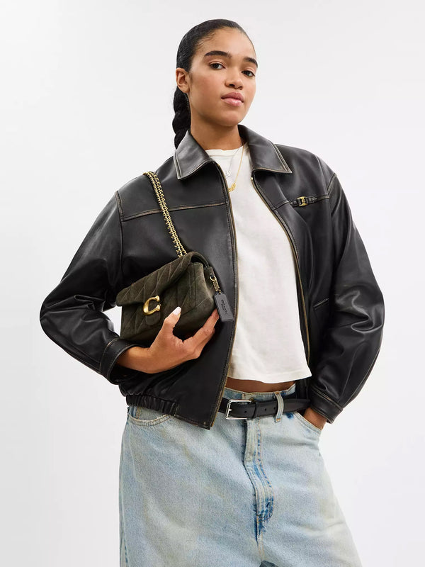 Tabby 20 Quilted Olive Suede Shoulder Bag