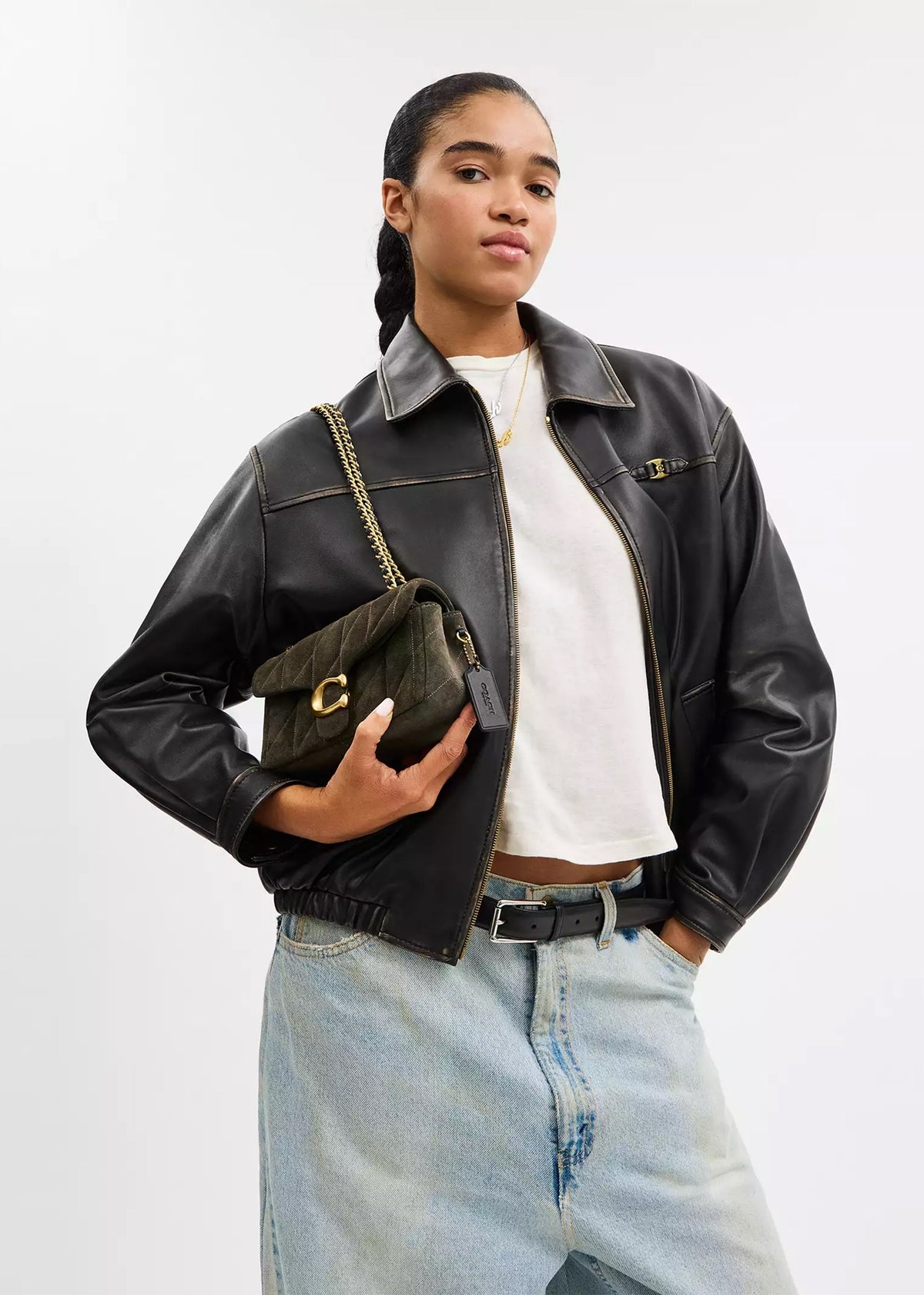 Tabby 20 Quilted Olive Suede Shoulder Bag