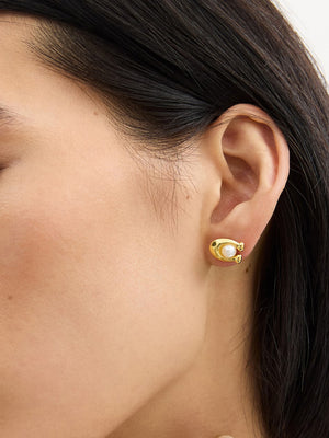 Pearl C Gold Stud Earrings