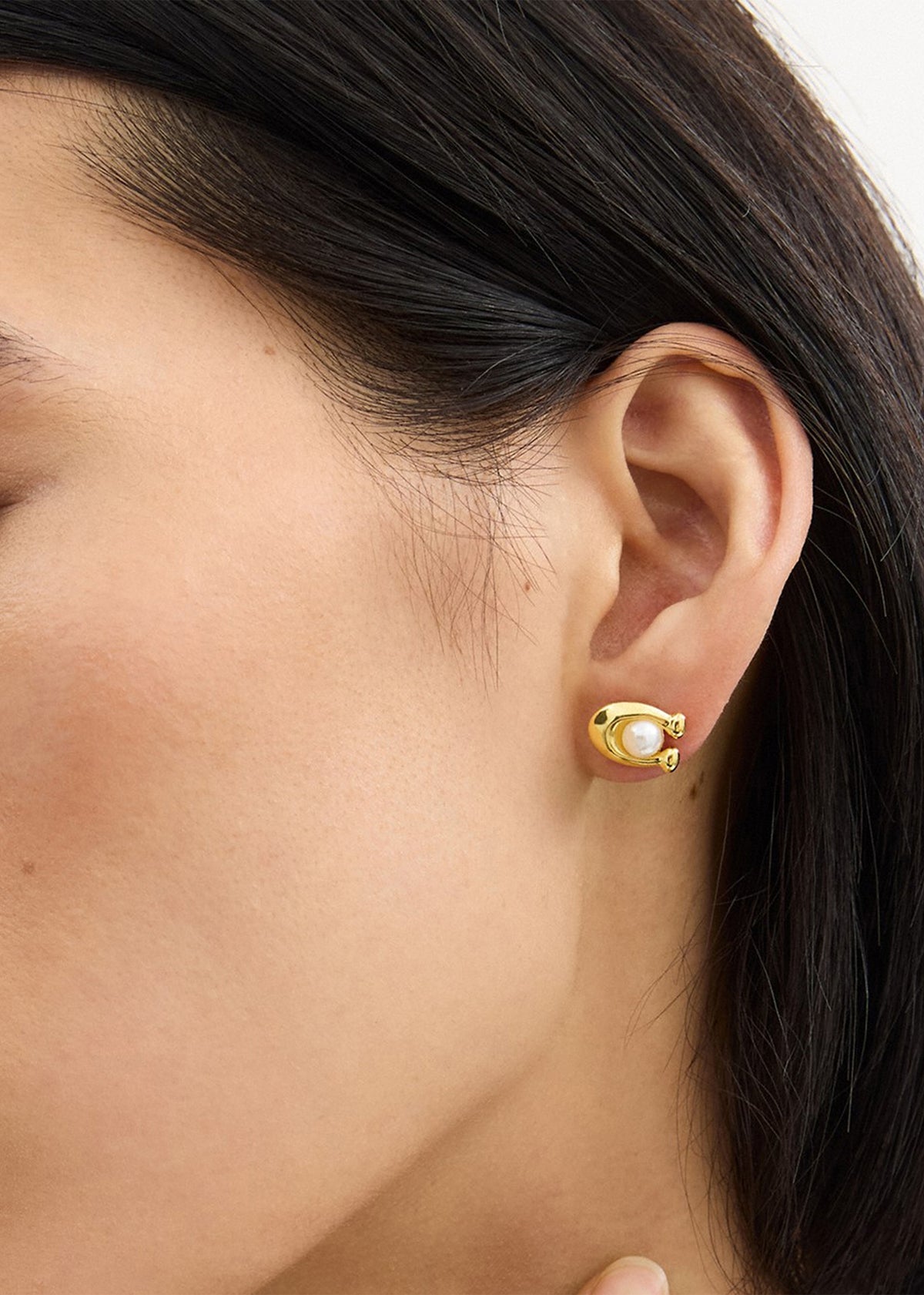 Pearl C Gold Stud Earrings