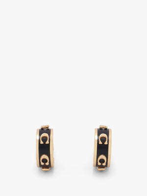 Enamel Pegged C Black & Gold Hoop Earrings