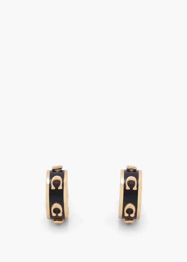 Enamel Pegged C Black & Gold Hoop Earrings