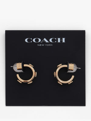 Enamel Pegged C Black & Gold Hoop Earrings