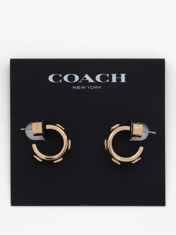 Enamel Pegged C Black & Gold Hoop Earrings