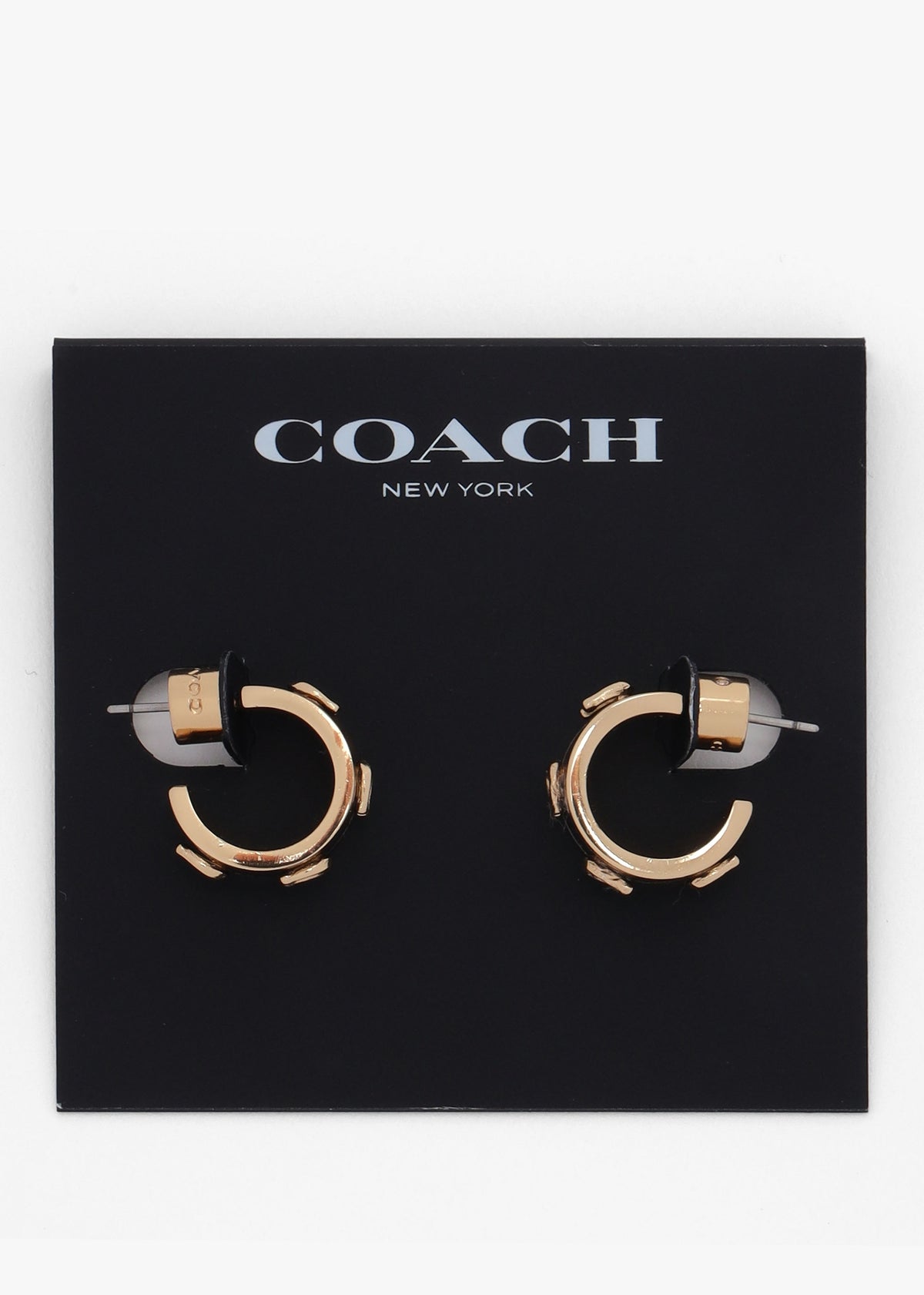 Enamel Pegged C Black & Gold Hoop Earrings