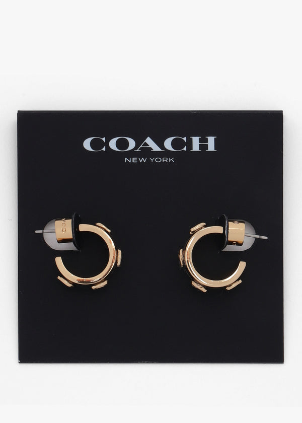 Enamel Pegged C Black & Gold Hoop Earrings