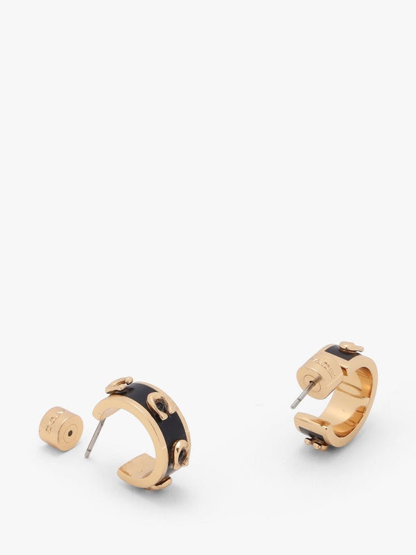 Enamel Pegged C Black & Gold Hoop Earrings