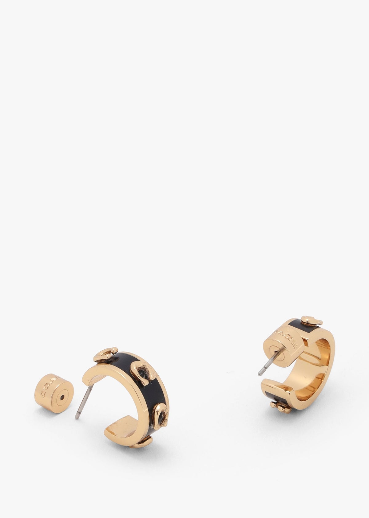 Enamel Pegged C Black & Gold Hoop Earrings