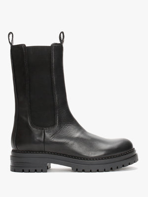 Izzie Black Leather Elongated Chelsea Boots