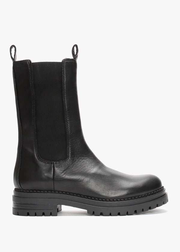 Izzie Black Leather Elongated Chelsea Boots