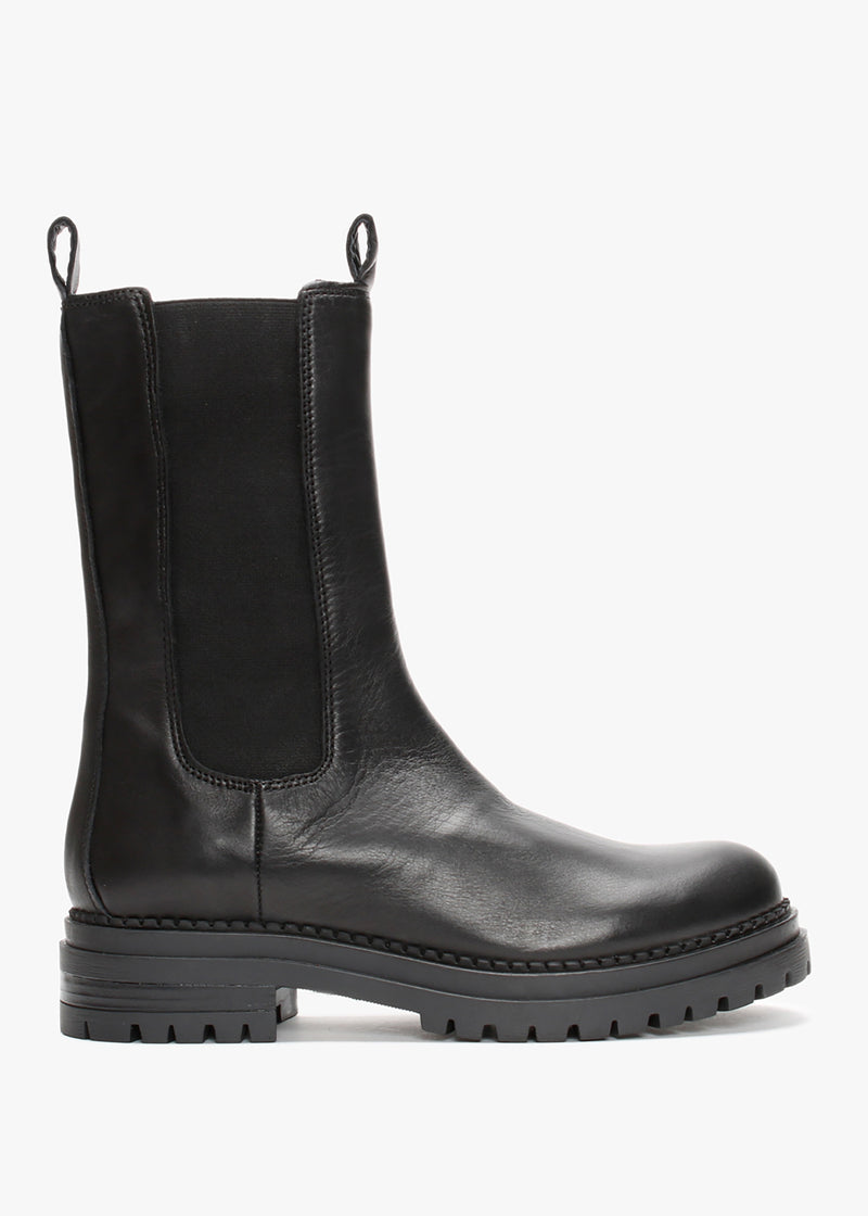 Izzie Black Leather Elongated Chelsea Boots