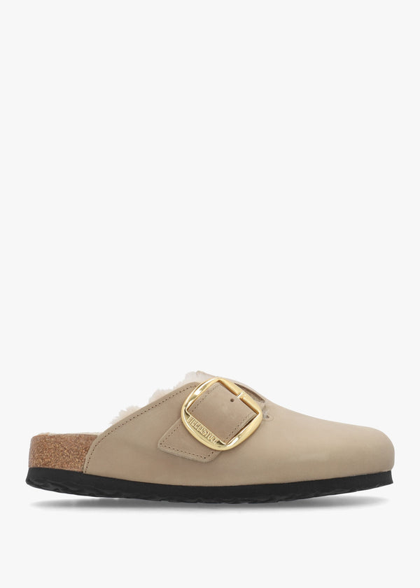 Women’s Boston Big Buckle Shearling Tabacco Brown Leather Clogs