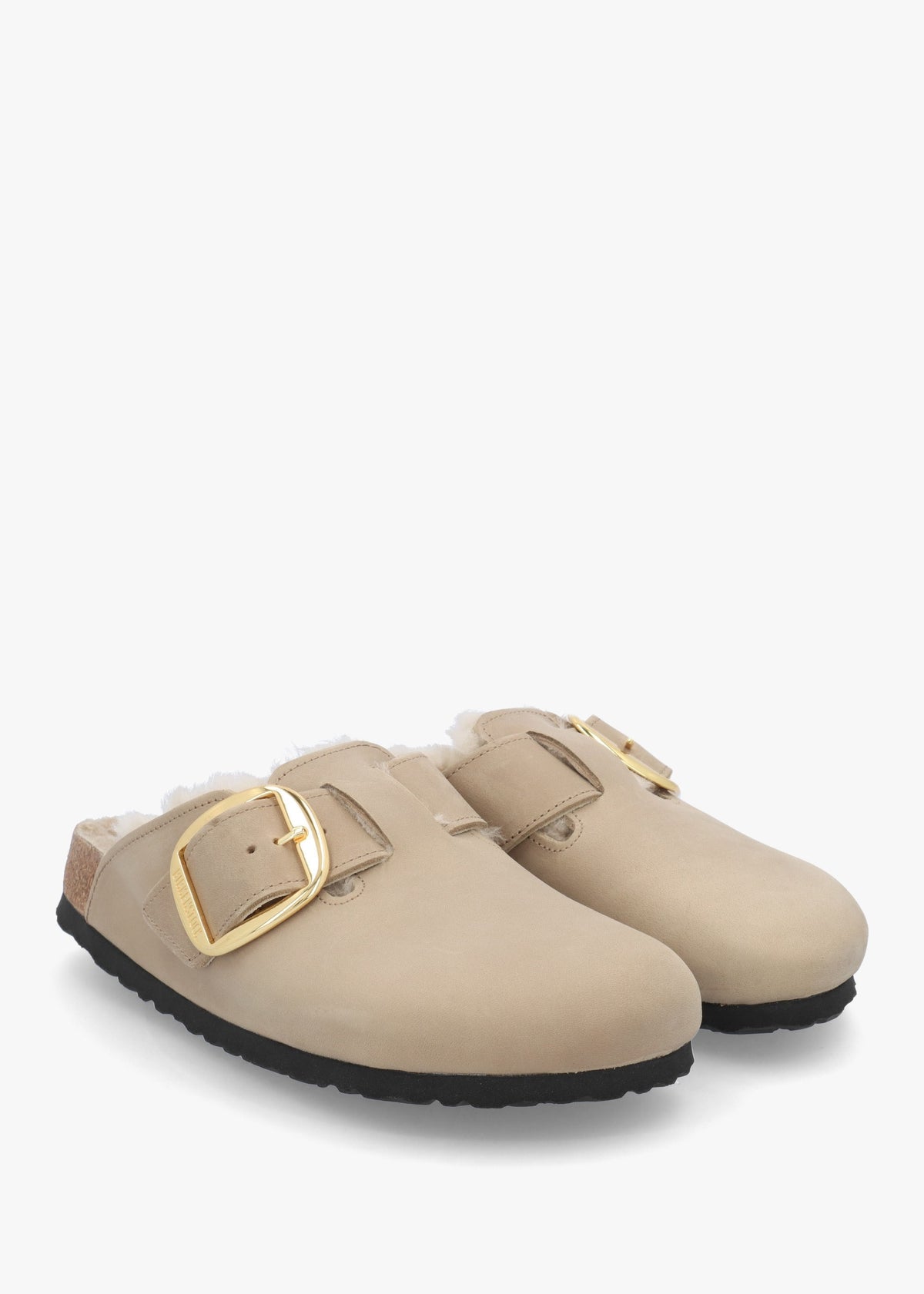 Women’s Boston Big Buckle Shearling Tabacco Brown Leather Clogs