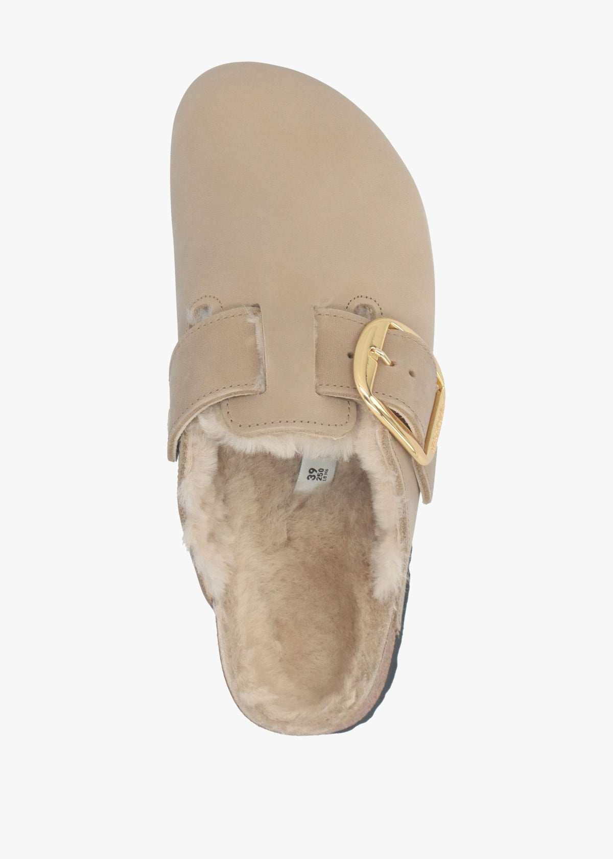 Women’s Boston Big Buckle Shearling Tabacco Brown Leather Clogs